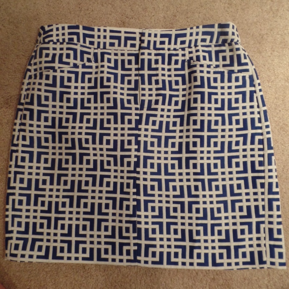 Ann Taylor LOFT Blue White Greek Key Short Skirt 4